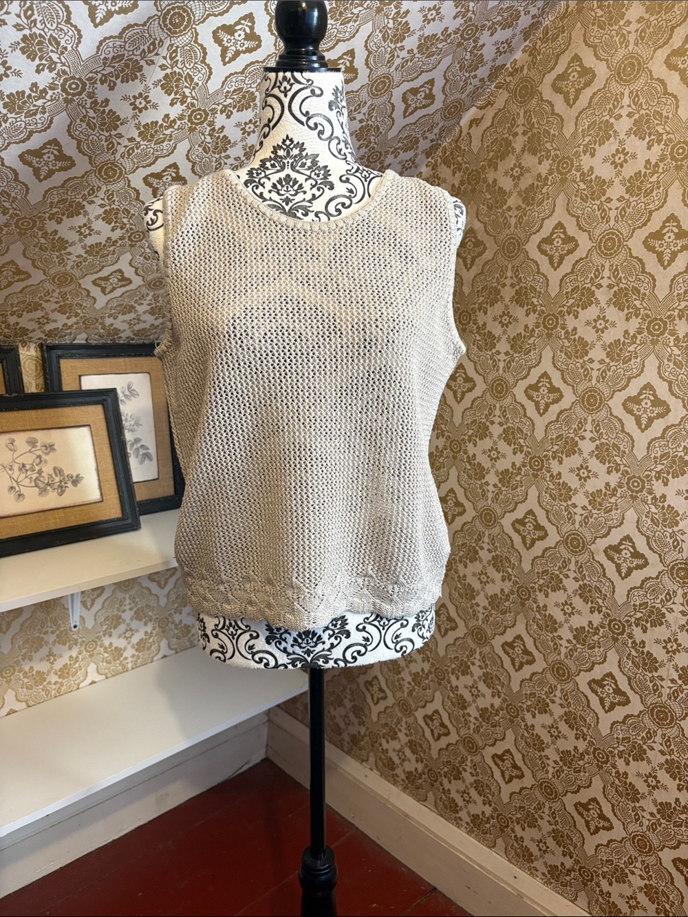 Parkhurst Beige Open-Knit Sleeveless Top